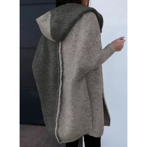 imageAstylish Women 2024 Open Front Long Sleeve Hooded Knit Cardigan Sweaters Color Block Outwear CoatZ Sleet