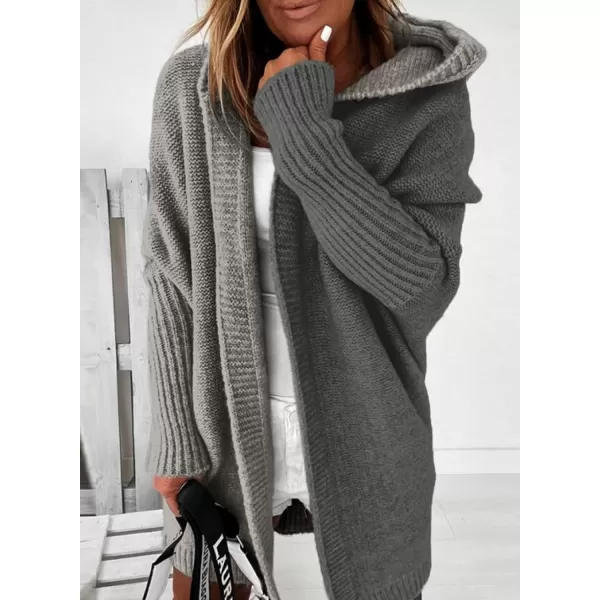 imageAstylish Women 2024 Open Front Long Sleeve Hooded Knit Cardigan Sweaters Color Block Outwear CoatZ Sleet