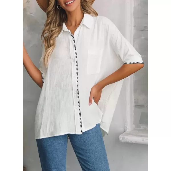 imageAstylish Women 2024 Oversized Button Down Shirt 34 Sleeve Blouse VNeck Textured TopsB White