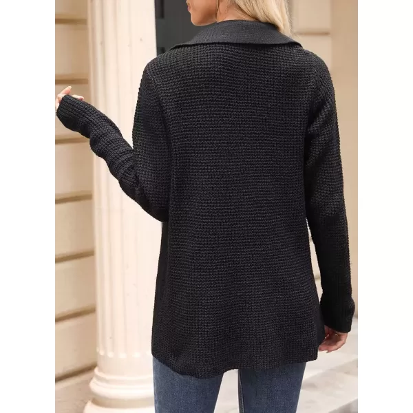 imageAstylish Women 2024 Waffle Knit Shacket Jacket Casual Long Sleeve Sweater Button Down Shirts Dressy Blouse TopsBlack