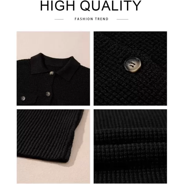 imageAstylish Women 2024 Waffle Knit Shacket Jacket Casual Long Sleeve Sweater Button Down Shirts Dressy Blouse TopsBlack