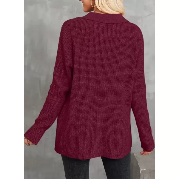 imageAstylish Women 2024 Waffle Knit Shacket Jacket Casual Long Sleeve Sweater Button Down Shirts Dressy Blouse TopsBurgundy