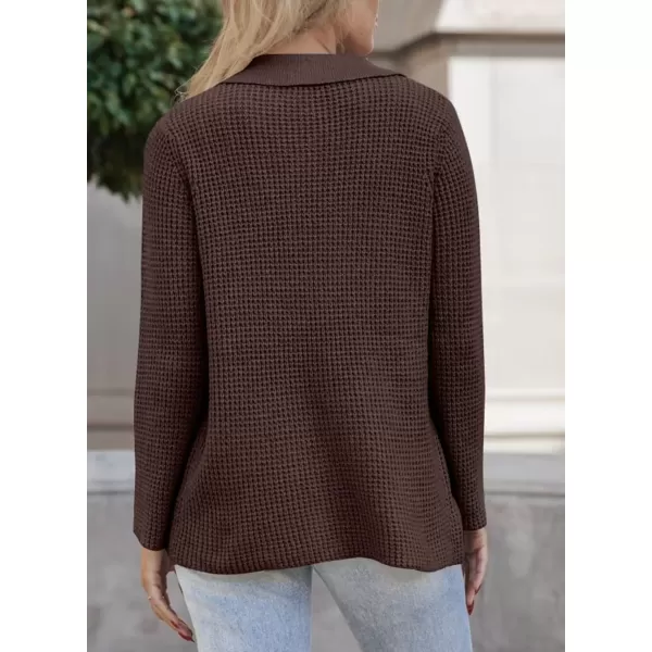 imageAstylish Women 2024 Waffle Knit Shacket Jacket Casual Long Sleeve Sweater Button Down Shirts Dressy Blouse TopsCoffee