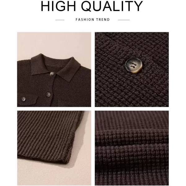 imageAstylish Women 2024 Waffle Knit Shacket Jacket Casual Long Sleeve Sweater Button Down Shirts Dressy Blouse TopsCoffee
