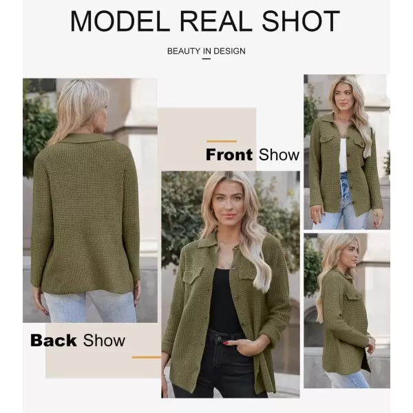 imageAstylish Women 2024 Waffle Knit Shacket Jacket Casual Long Sleeve Sweater Button Down Shirts Dressy Blouse TopsJungle Green