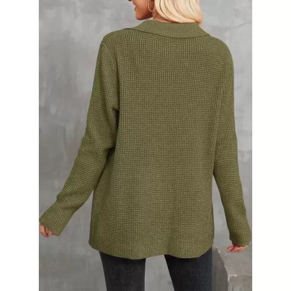 imageAstylish Women 2024 Waffle Knit Shacket Jacket Casual Long Sleeve Sweater Button Down Shirts Dressy Blouse TopsJungle Green