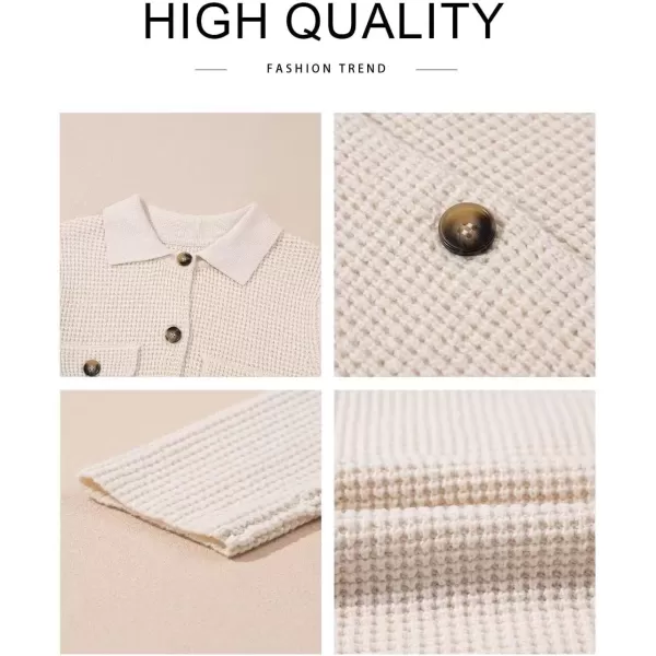 imageAstylish Women 2024 Waffle Knit Shacket Jacket Casual Long Sleeve Sweater Button Down Shirts Dressy Blouse TopsOatmeal