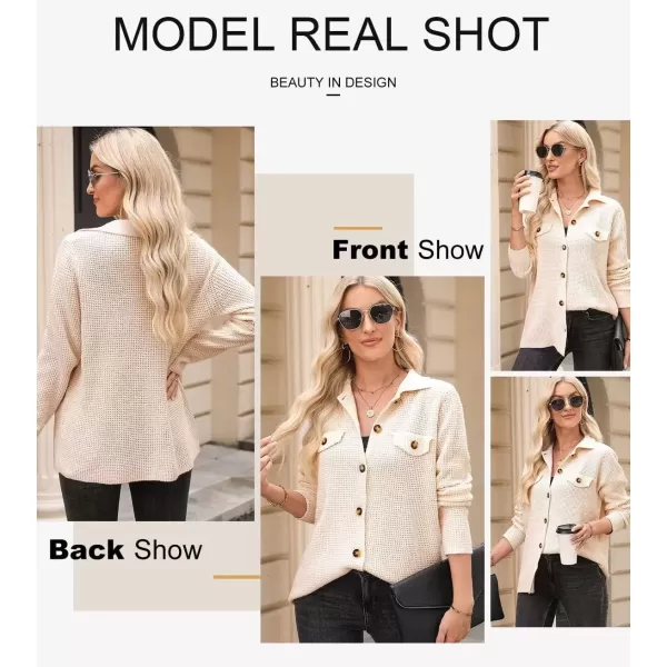 imageAstylish Women 2024 Waffle Knit Shacket Jacket Casual Long Sleeve Sweater Button Down Shirts Dressy Blouse TopsOatmeal