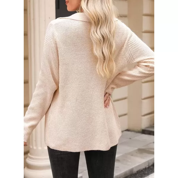 imageAstylish Women 2024 Waffle Knit Shacket Jacket Casual Long Sleeve Sweater Button Down Shirts Dressy Blouse TopsOatmeal