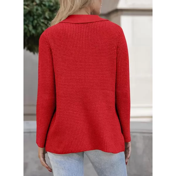 imageAstylish Women 2024 Waffle Knit Shacket Jacket Casual Long Sleeve Sweater Button Down Shirts Dressy Blouse TopsRacing Red