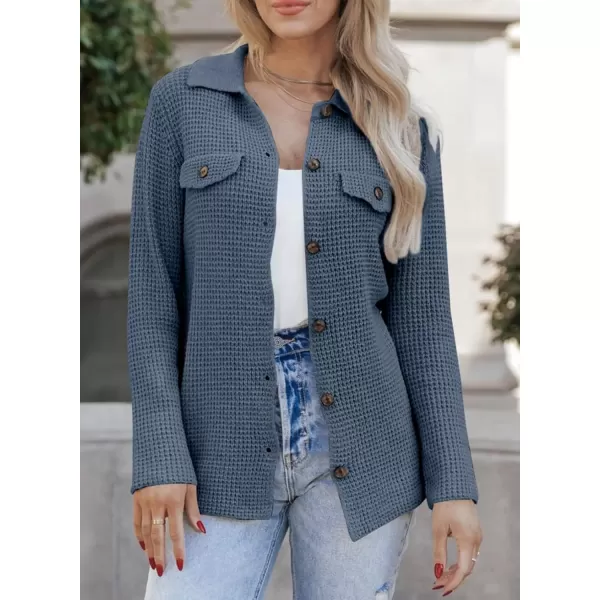 imageAstylish Women 2024 Waffle Knit Shacket Jacket Casual Long Sleeve Sweater Button Down Shirts Dressy Blouse TopsT Light Blue