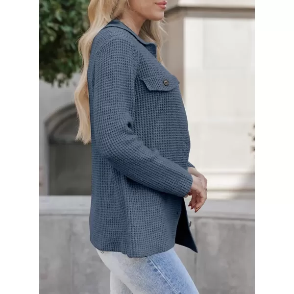 imageAstylish Women 2024 Waffle Knit Shacket Jacket Casual Long Sleeve Sweater Button Down Shirts Dressy Blouse TopsT Light Blue