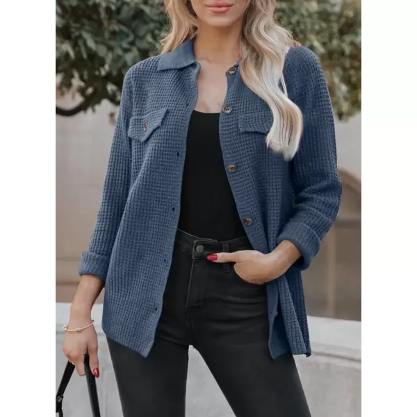imageAstylish Women 2024 Waffle Knit Shacket Jacket Casual Long Sleeve Sweater Button Down Shirts Dressy Blouse TopsT Light Blue