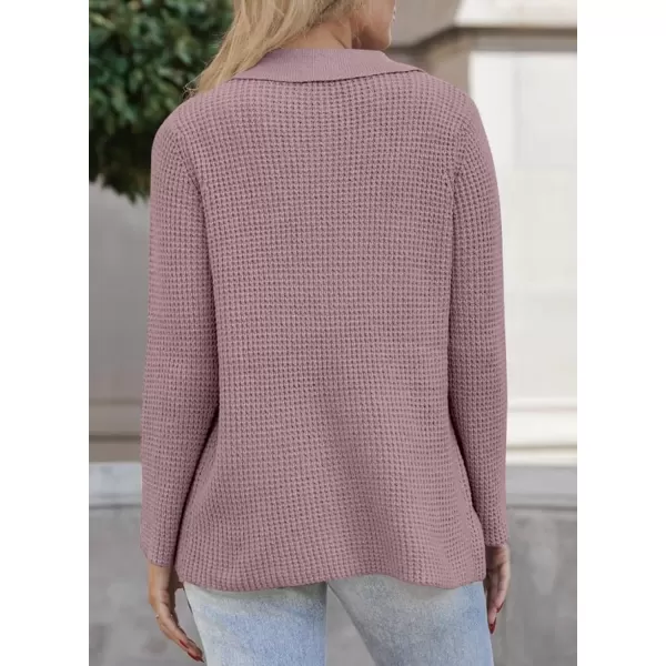 imageAstylish Women 2024 Waffle Knit Shacket Jacket Casual Long Sleeve Sweater Button Down Shirts Dressy Blouse TopsT Pink