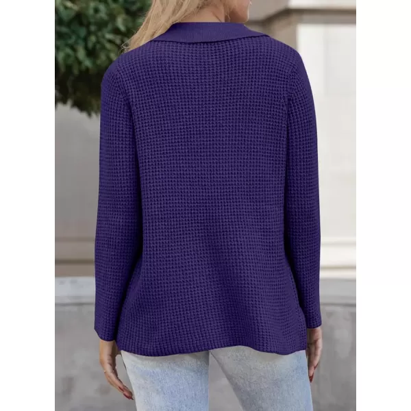 imageAstylish Women 2024 Waffle Knit Shacket Jacket Casual Long Sleeve Sweater Button Down Shirts Dressy Blouse TopsT Purple