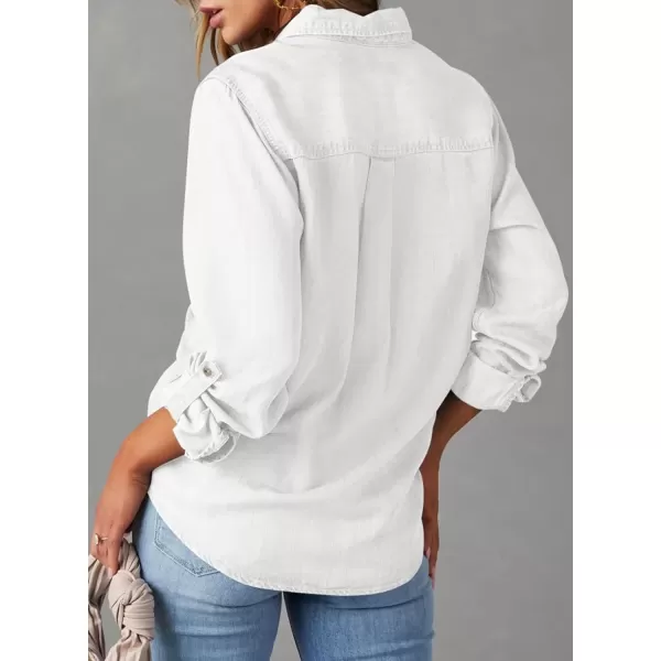 imageAstylish Women Button Down Denim Shirt Casual Long Sleeve V Neck Chambray Blouse TopsZ White