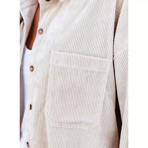 imageAstylish Women Corduroy Shirts Casual Long Sleeve Button Down Blouses TopBeige