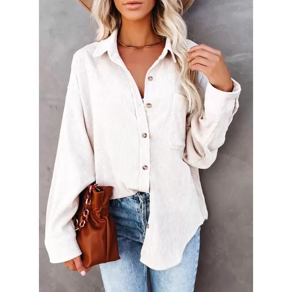 imageAstylish Women Corduroy Shirts Casual Long Sleeve Button Down Blouses TopBeige