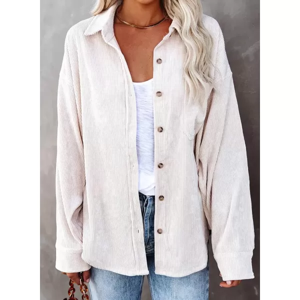 imageAstylish Women Corduroy Shirts Casual Long Sleeve Button Down Blouses TopBeige