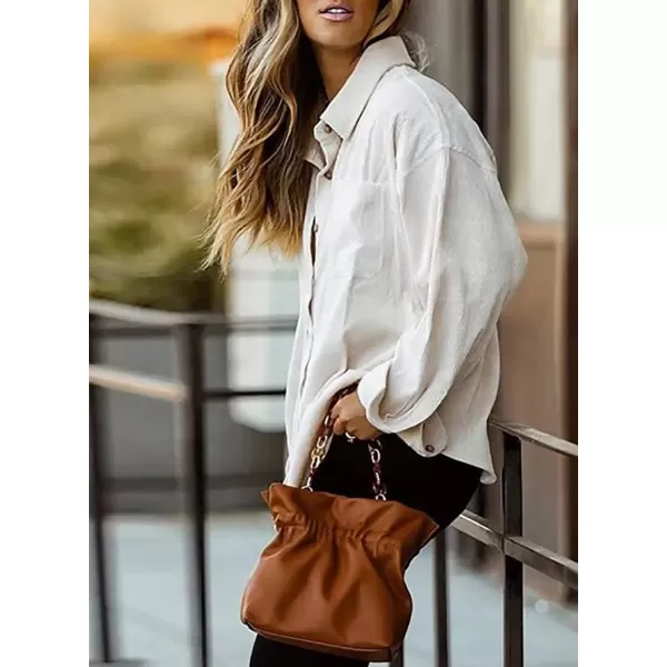 imageAstylish Women Corduroy Shirts Casual Long Sleeve Button Down Blouses TopBeige