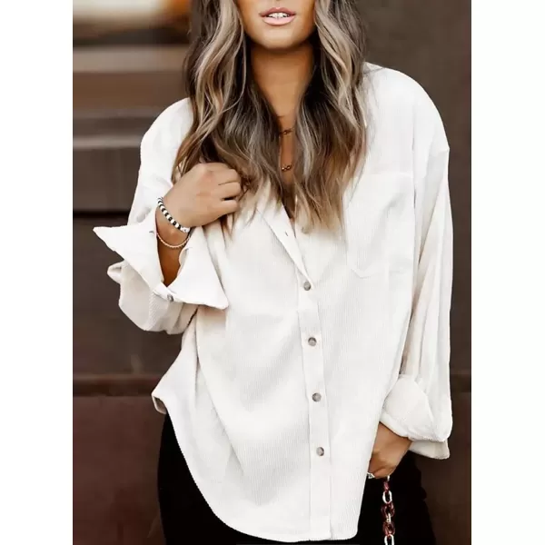 imageAstylish Women Corduroy Shirts Casual Long Sleeve Button Down Blouses TopBeige