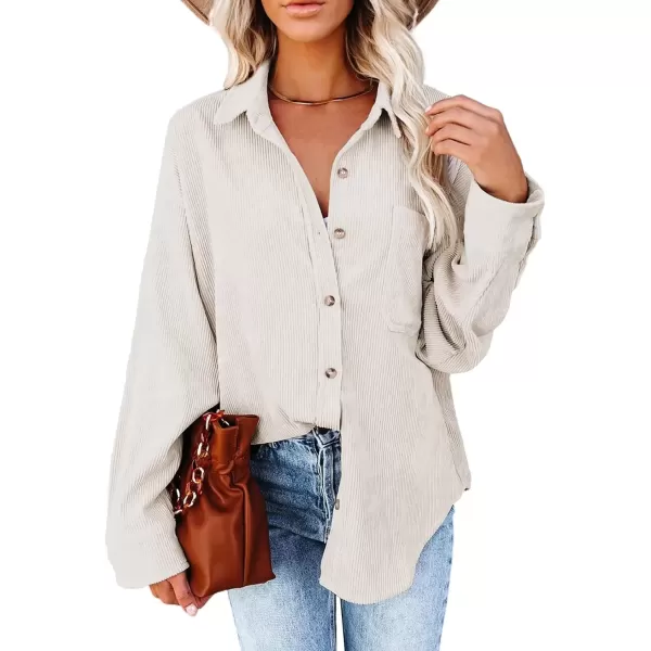 imageAstylish Women Corduroy Shirts Casual Long Sleeve Button Down Blouses TopBeige