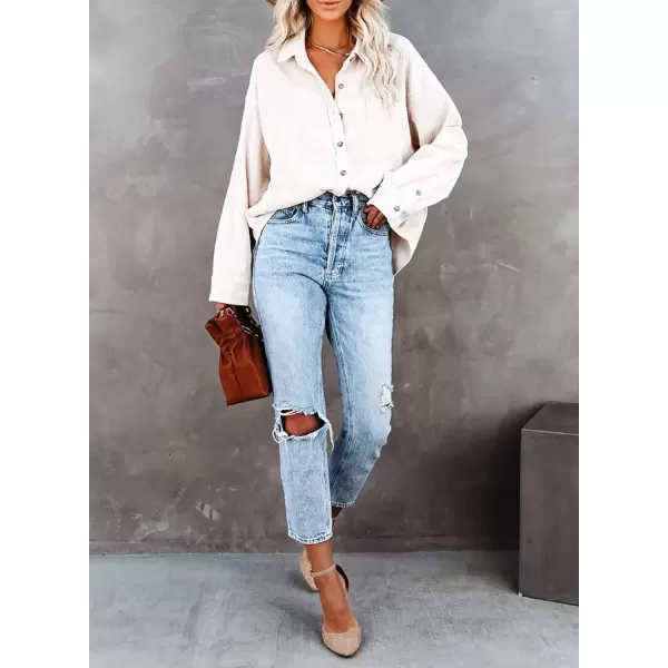 imageAstylish Women Corduroy Shirts Casual Long Sleeve Button Down Blouses TopBeige