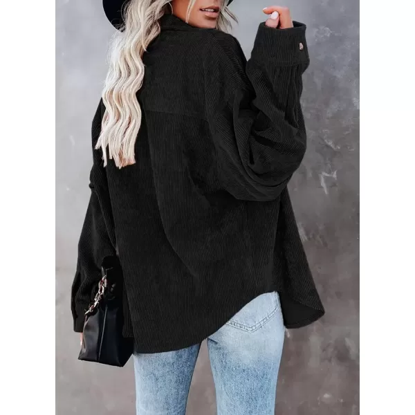 imageAstylish Women Corduroy Shirts Casual Long Sleeve Button Down Blouses TopBlack
