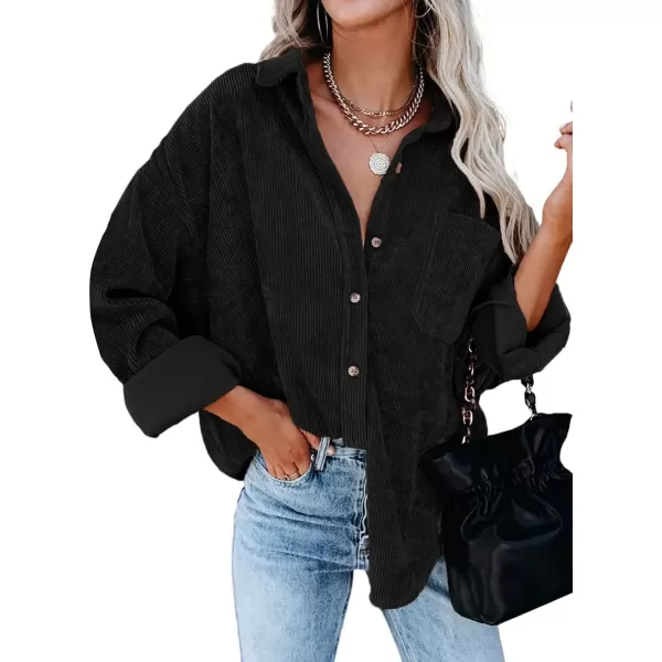 imageAstylish Women Corduroy Shirts Casual Long Sleeve Button Down Blouses TopBlack