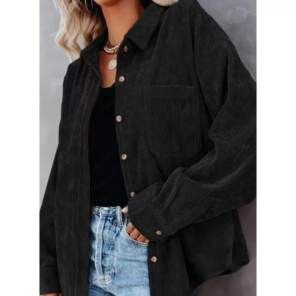 imageAstylish Women Corduroy Shirts Casual Long Sleeve Button Down Blouses TopBlack