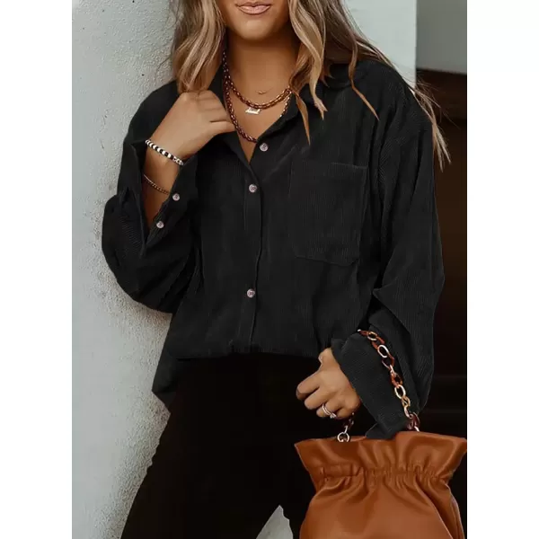 imageAstylish Women Corduroy Shirts Casual Long Sleeve Button Down Blouses TopBlack