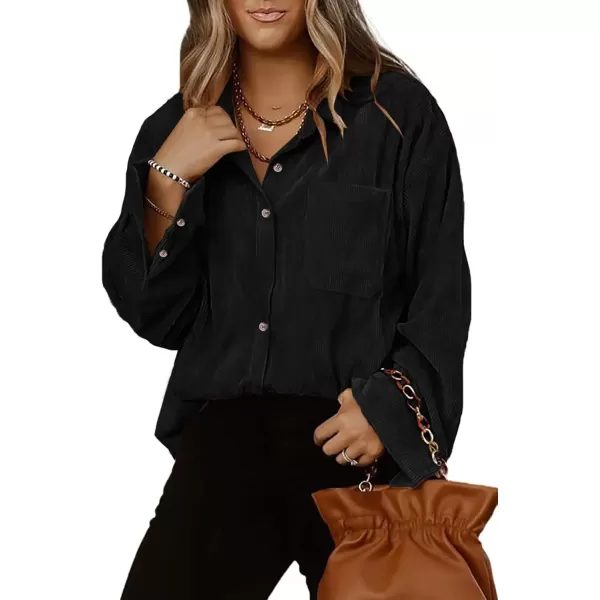 imageAstylish Women Corduroy Shirts Casual Long Sleeve Button Down Blouses TopBlack