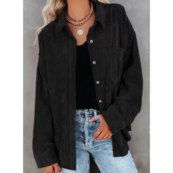 imageAstylish Women Corduroy Shirts Casual Long Sleeve Button Down Blouses TopBlack