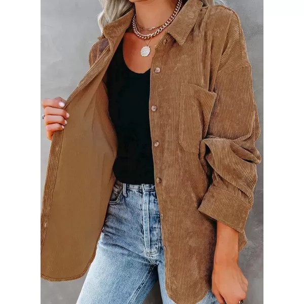 imageAstylish Women Corduroy Shirts Casual Long Sleeve Button Down Blouses TopBrown