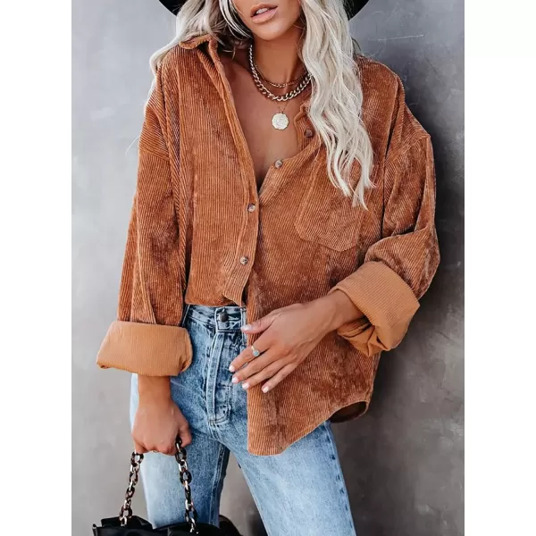 imageAstylish Women Corduroy Shirts Casual Long Sleeve Button Down Blouses TopBrown