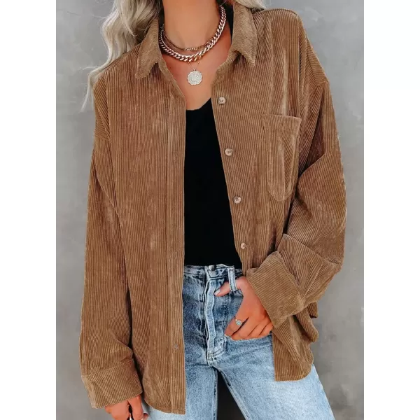 imageAstylish Women Corduroy Shirts Casual Long Sleeve Button Down Blouses TopBrown