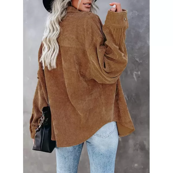 imageAstylish Women Corduroy Shirts Casual Long Sleeve Button Down Blouses TopBrown