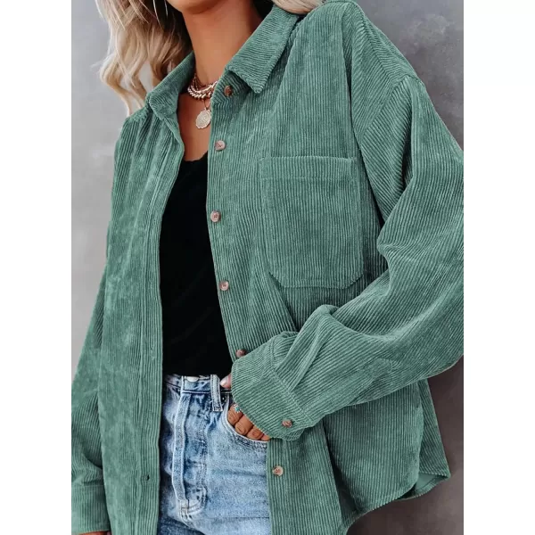 imageAstylish Women Corduroy Shirts Casual Long Sleeve Button Down Blouses TopGreen