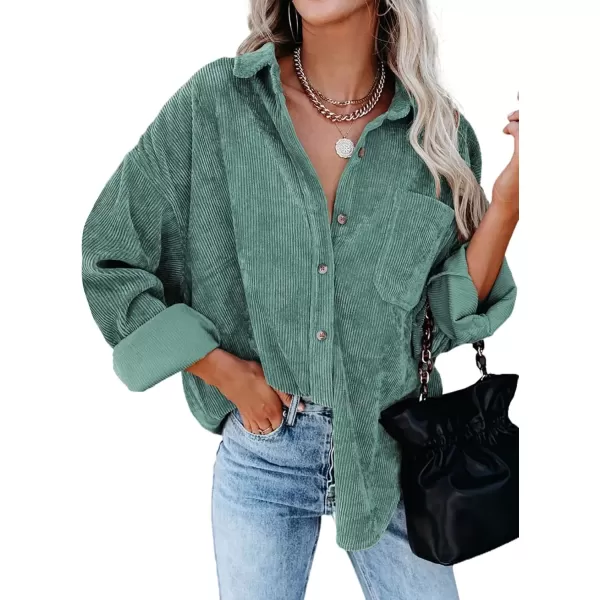 imageAstylish Women Corduroy Shirts Casual Long Sleeve Button Down Blouses TopGreen