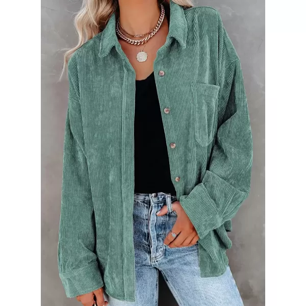 imageAstylish Women Corduroy Shirts Casual Long Sleeve Button Down Blouses TopGreen