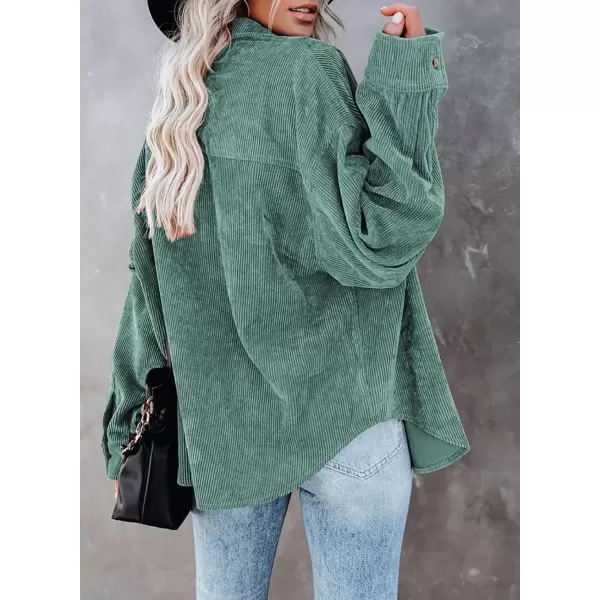 imageAstylish Women Corduroy Shirts Casual Long Sleeve Button Down Blouses TopGreen