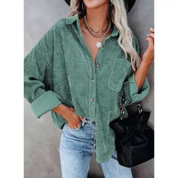 imageAstylish Women Corduroy Shirts Casual Long Sleeve Button Down Blouses TopGreen