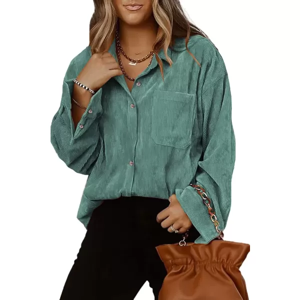 imageAstylish Women Corduroy Shirts Casual Long Sleeve Button Down Blouses TopGreen