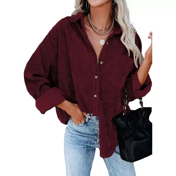 imageAstylish Women Corduroy Shirts Casual Long Sleeve Button Down Blouses TopRed