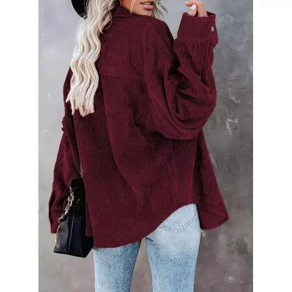 imageAstylish Women Corduroy Shirts Casual Long Sleeve Button Down Blouses TopRed