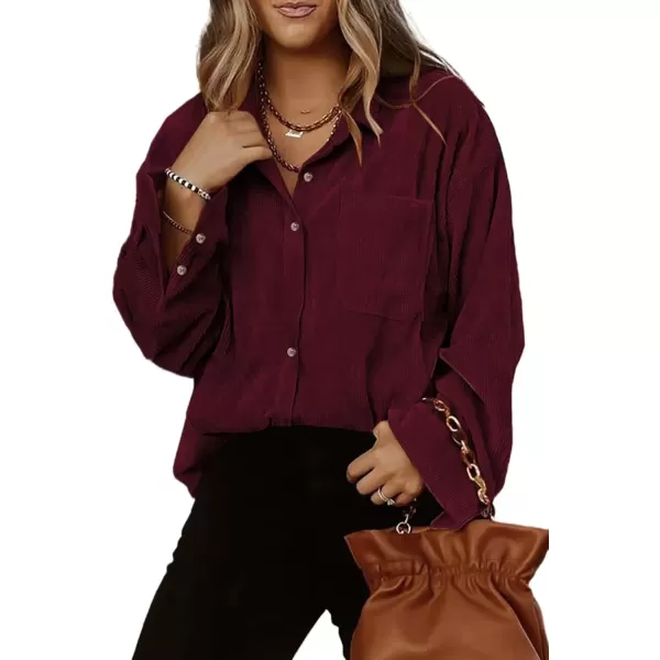 imageAstylish Women Corduroy Shirts Casual Long Sleeve Button Down Blouses TopRed