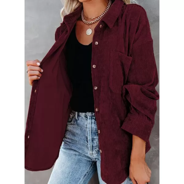 imageAstylish Women Corduroy Shirts Casual Long Sleeve Button Down Blouses TopRed