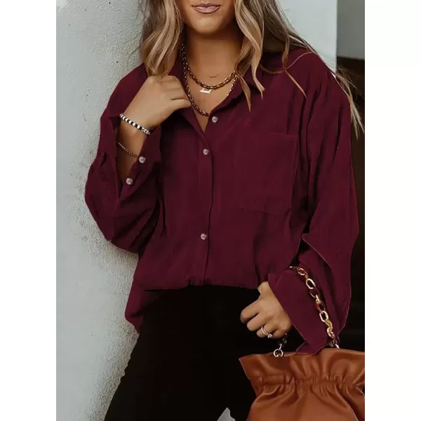 imageAstylish Women Corduroy Shirts Casual Long Sleeve Button Down Blouses TopRed