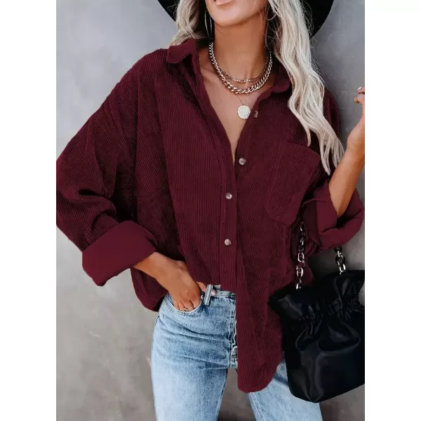 imageAstylish Women Corduroy Shirts Casual Long Sleeve Button Down Blouses TopRed