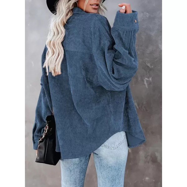 imageAstylish Women Corduroy Shirts Casual Long Sleeve Button Down Blouses TopSky Blue